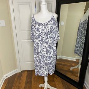 Patterned Crepe Dress with Cold Shoulder